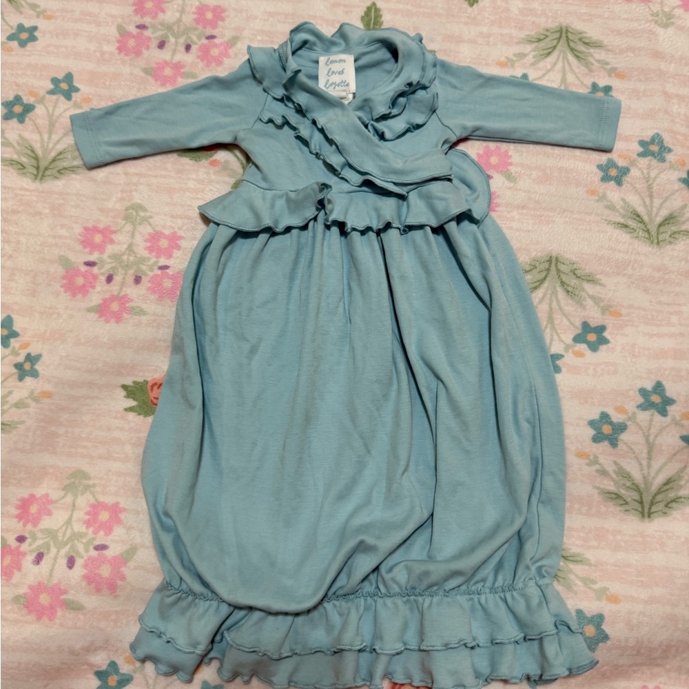 Blue bamboo Sleep Sack Pajamas with Ruffle Details